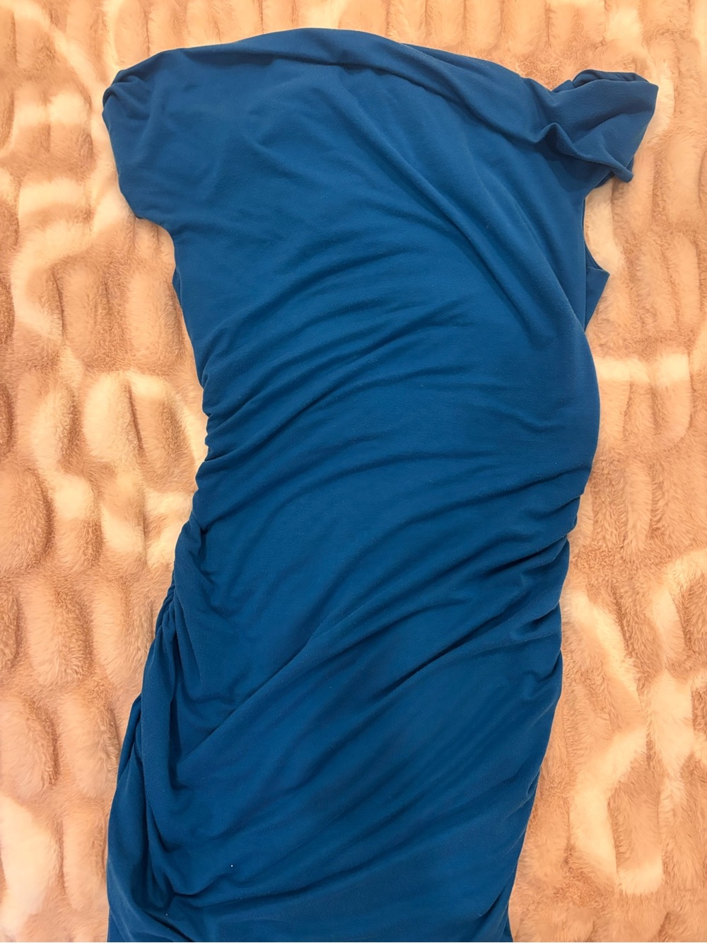 Blue Asymmetrical Ruched Dress - Picture 2 of 3